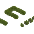 Trimmed Green Shrubs And Hedges In Various Shapes For Garden Landscape With Human Figure
