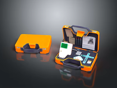 Orange Emergency Medical Cases With Closed And Open Lid Containing AED Device Supplies 3d model