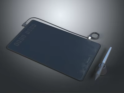 Black Computer Drawing Tablet with Stylus Pen and Connecting Cable for Digital Art 3d model