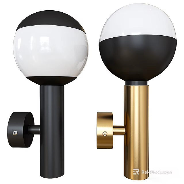 Modern Black White And Gold Wall Lamps With Spherical Shades And Metal Brackets 3d model 