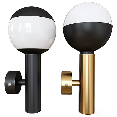 Modern Black White And Gold Wall Lamps With Spherical Shades And Metal Brackets 3d model