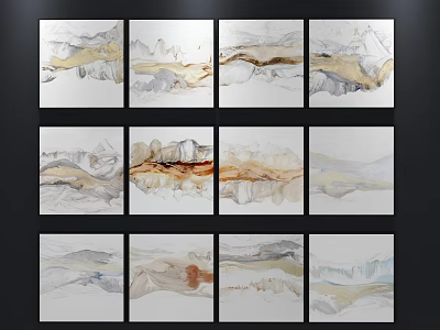 Artistic Abstract Paintings With Beige Gray Brown And Layered Textured Designs 3d model