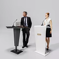 Black And White Functional Desk With Microphone And Laptop For Presenters Presentation 3d model