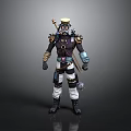 Steampunk 3D Character Model With Mechanical Arm Hat Dark Outfit And White Pants