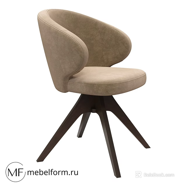 Modern Accent Chair With Curved Armrests Beige Fabric Upholstery And Dark Wooden Tripod Base 3d model 