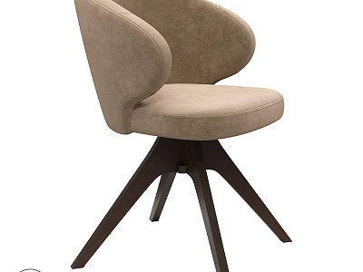 Modern Accent Chair With Curved Armrests Beige Fabric Upholstery And Dark Wooden Tripod Base 3d model