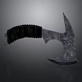Medieval Axe Weapon Design With Black Braided Handle And Textured Metal Blade