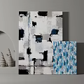 Abstract Paintings With Black White Gray And Blue Fish Scale Patterns Plus Conical Decorative Items 3d model