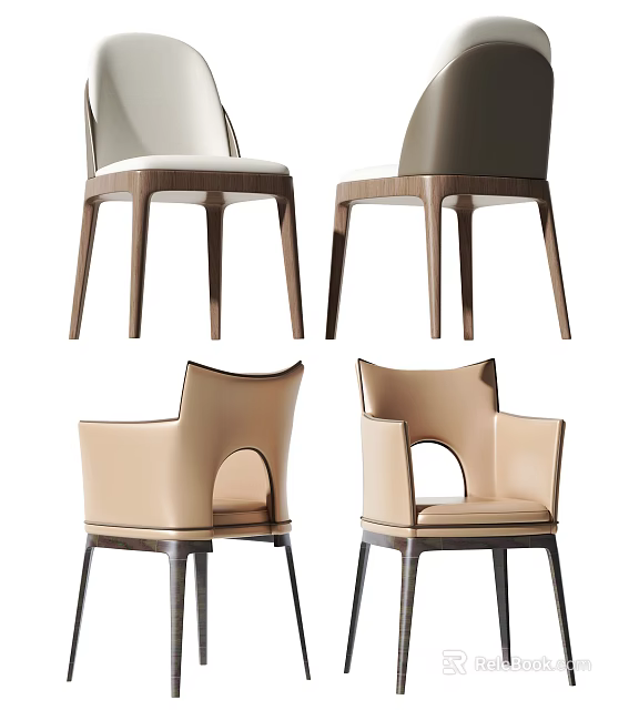 Modern Leisure Chair With Beige Leather Upholstery Armrest And Wooden Legs Design 3d model 