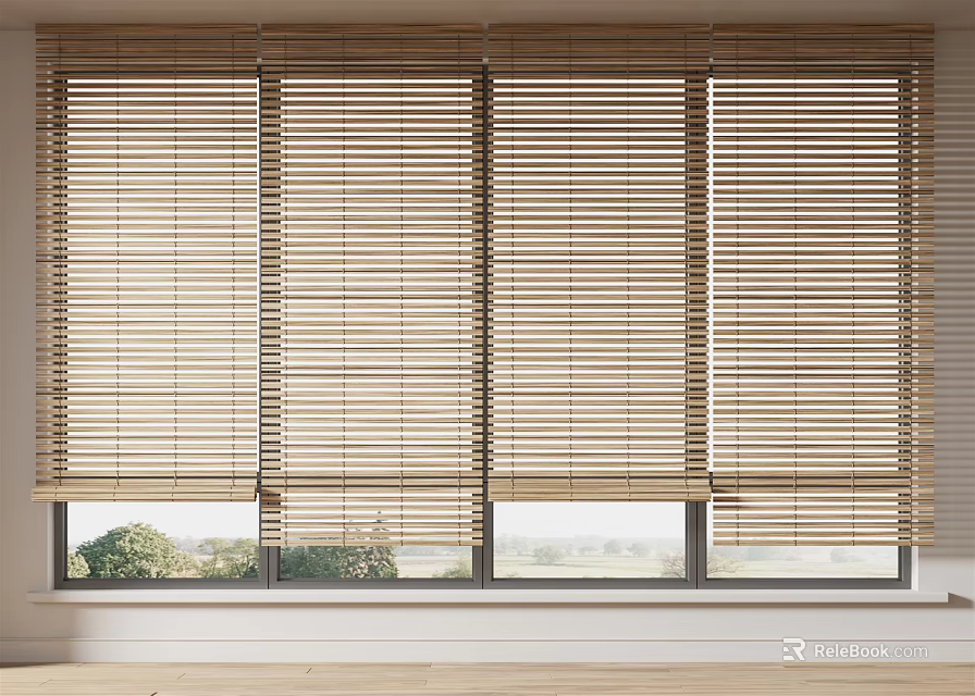 Neutral Toned Window Blinds Enhancing Modern Interior With Natural Light And Green View 3d model 