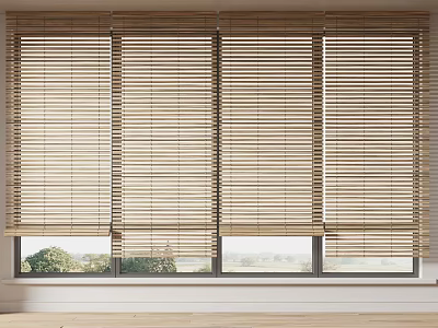 Neutral Toned Window Blinds Enhancing Modern Interior With Natural Light And Green View 3d model