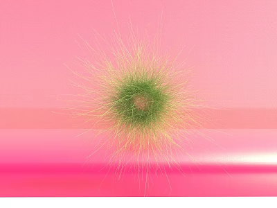 Green Fluffy Ball Shaped Decorative Ornament Set With Pink Background And Shiny Surface 3d model