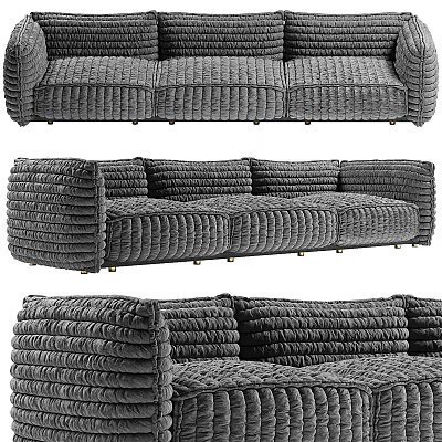 Modern Grey Velvet Tufted Design Three-Seater Sofa For Living Room With Metal Legs 3d model