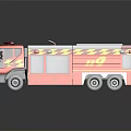 Red Fire Truck Model With Yellow Red Stripes And Roof Rescue Equipment