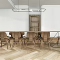 Wooden Dining Table Set With Matching Chairs Cabinet And Hanging Lighting In White Room