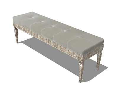 Elegant Gray Upholstered Sofa Bench With Carved Metal Legs And Tufted Design 3d model