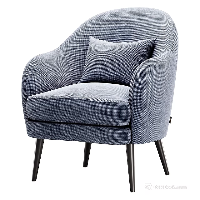 Modern Blue Single Sofa With Soft Fabric Upholstery Accent Pillow And Black Tapered Legs 3d model 