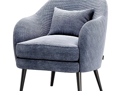 Modern Blue Single Sofa With Soft Fabric Upholstery Accent Pillow And Black Tapered Legs 3d model