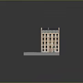3D Model of Multi Storey Urban Brick Building with Street Lamp Tree and Bench