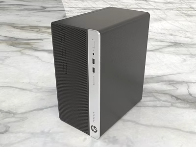 HP Desktop Computer Tower With Sleek Black And White Design On Marble Surface 3d model