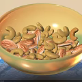 Yellow Bowl With Green Rim Filled With Cashews And Almonds As Healthy Nut Mix