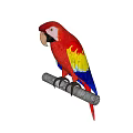 Vibrant Red Parrot With Yellow And Blue Feathers Perched On A Wooden Branch