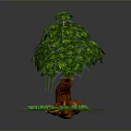 Lush Green Arbor With Dense Foliage Brown Trunk Green Grass And Small Flowers