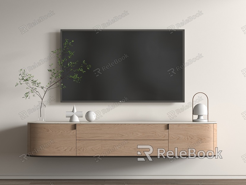 Modern TV Cabinet Floor Cabinet Wood Stone model