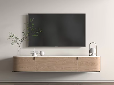 Modern TV Cabinet Floor Cabinet Wood Stone 3d model