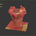 Carved Wooden Decorative Container With Animal Shaped Top On Red Wooden Base For Home Decor
