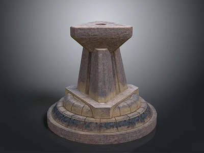 Natural Stone Decorative Fountain With Tiered Base And Hexagonal Top Structure 3d model