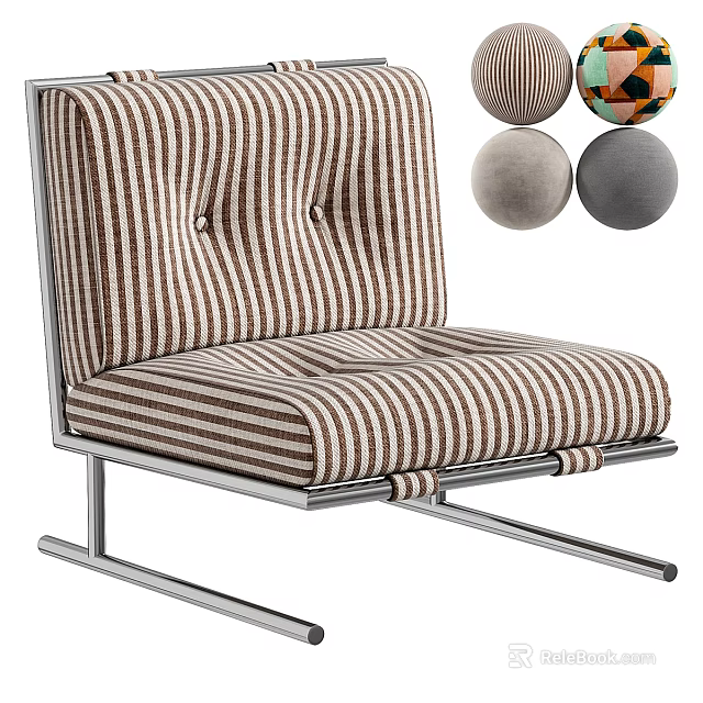 Modern Single Sofa With Striped Fabric Metal Frame And Decorative Cushions 3d model 