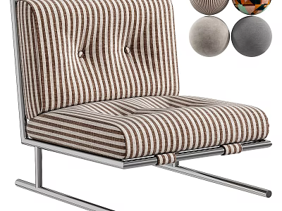 Modern Single Sofa With Striped Fabric Metal Frame And Decorative Cushions 3d model