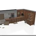 Vintage Study Room Interior With Wooden Cabinets Bookshelf Chalkboard And Scattered Items