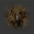 Vintage Retro Machine With Beige Body Red Flap And Worn Surface On Mossy Ground