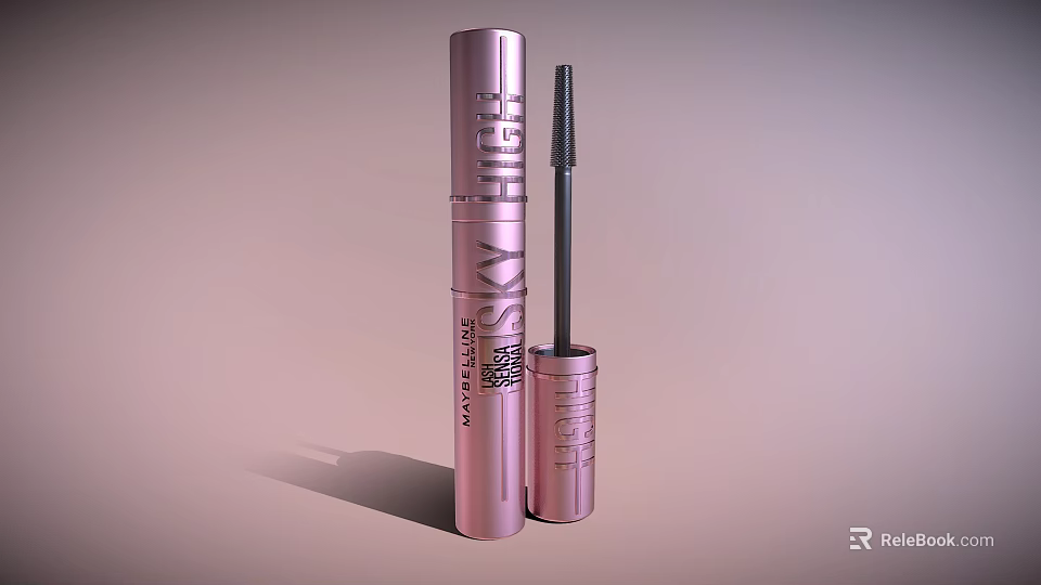 Pink Mascara Cosmetic Tube With Applicator Wand And Matching Cap 3d model 