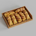 Fresh Twisted Bread Arranged in Wooden Tray for Breakfast or Snack