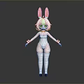 Cute Anime Game Character With Rabbit Ears White Bodysuit Thigh High Socks Red Bow Tie