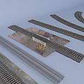 Railway Track Infrastructure With Straight Curved Sections And Track Components 3d model
