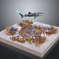 Shark Swimming Over Vibrant Coral Reef With Colorful Aquatic Plants And Small Creatures