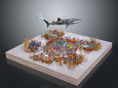 Shark Swimming Over Vibrant Coral Reef With Colorful Aquatic Plants And Small Creatures 3d model