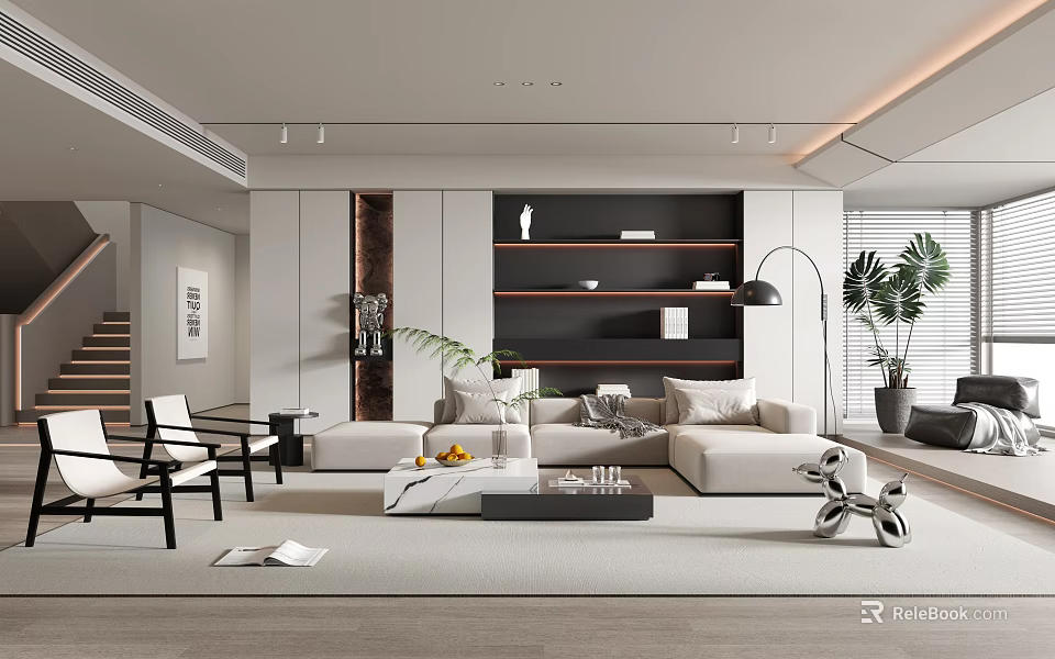 Modern Living Room Interior Design With Beige Sofa Gray Carpet And Coffee Table 3d model