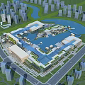 Integrated Urban Aerial Planning With Lakes Modern Buildings Green Spaces Roads