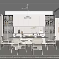 Elegant Modern Restaurant Interior With Marble Dining Table And Stylish Chairs 3d model