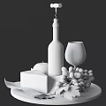 Fresh Red Wine Glass With Cheese Apple And Grapes On Wooden Board