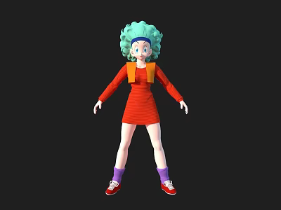 Game And Movie Character With Green Curly Hair Red Dress Yellow Backpack Purple Socks And Red Shoes 3d model