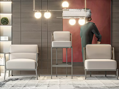 Modern Beige Accent Chairs With Metal Frame In Stylish Living Space 3d model