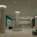 Modern Bank Lobby Interior Featuring Columns Counters Seating And Bright Lighting 3d model