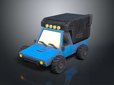 Blue Toy Off Road Vehicle With Black Roof And Yellow Headlights 3d model