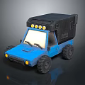 Blue Toy Off Road Vehicle With Black Roof And Yellow Headlights